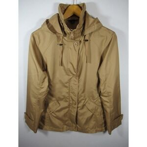 Lands' End Windbreaker Jacket Women Medium Beige Hooded Preppy
